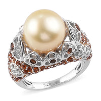 1.50 ctw South Sea Golden Cultured Pearl and Multi Gemstone Ring in Platinum Over Sterling Silver (Size 7)