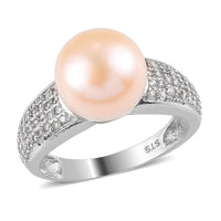 8.40 ctw Pink Pearl and Zircon Ring in Platinum Over Sterling Silver