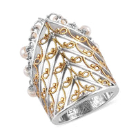 0.20 ctw Freshwater Pearl and Zircon Ring in 14K YG and Platinum Over Sterling Silver