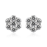 LUSTRO STELLA Made with Finest CZ Floral Stud Earrings in Platinum Over Sterling Silver 1.80 ctw