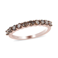 Natural Champagne Diamond 0.75 ctw Band Ring in Vermeil RG Over Sterling Silver (Size 6.5)