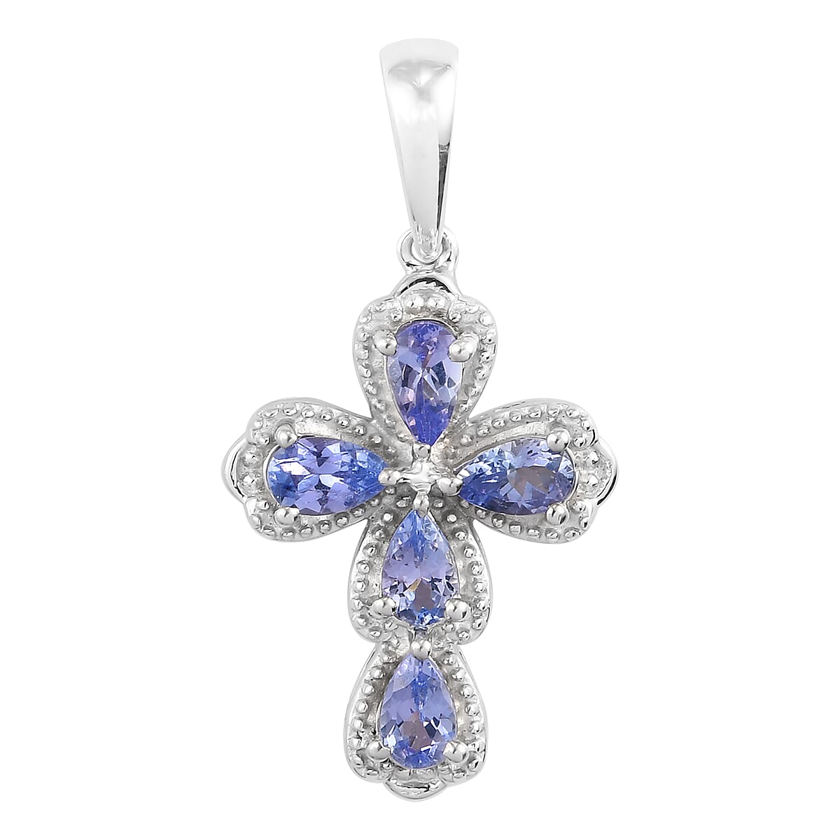 1.15 ctw Blue Topaz Cross Pendant in Platinum Over Sterling Silver
