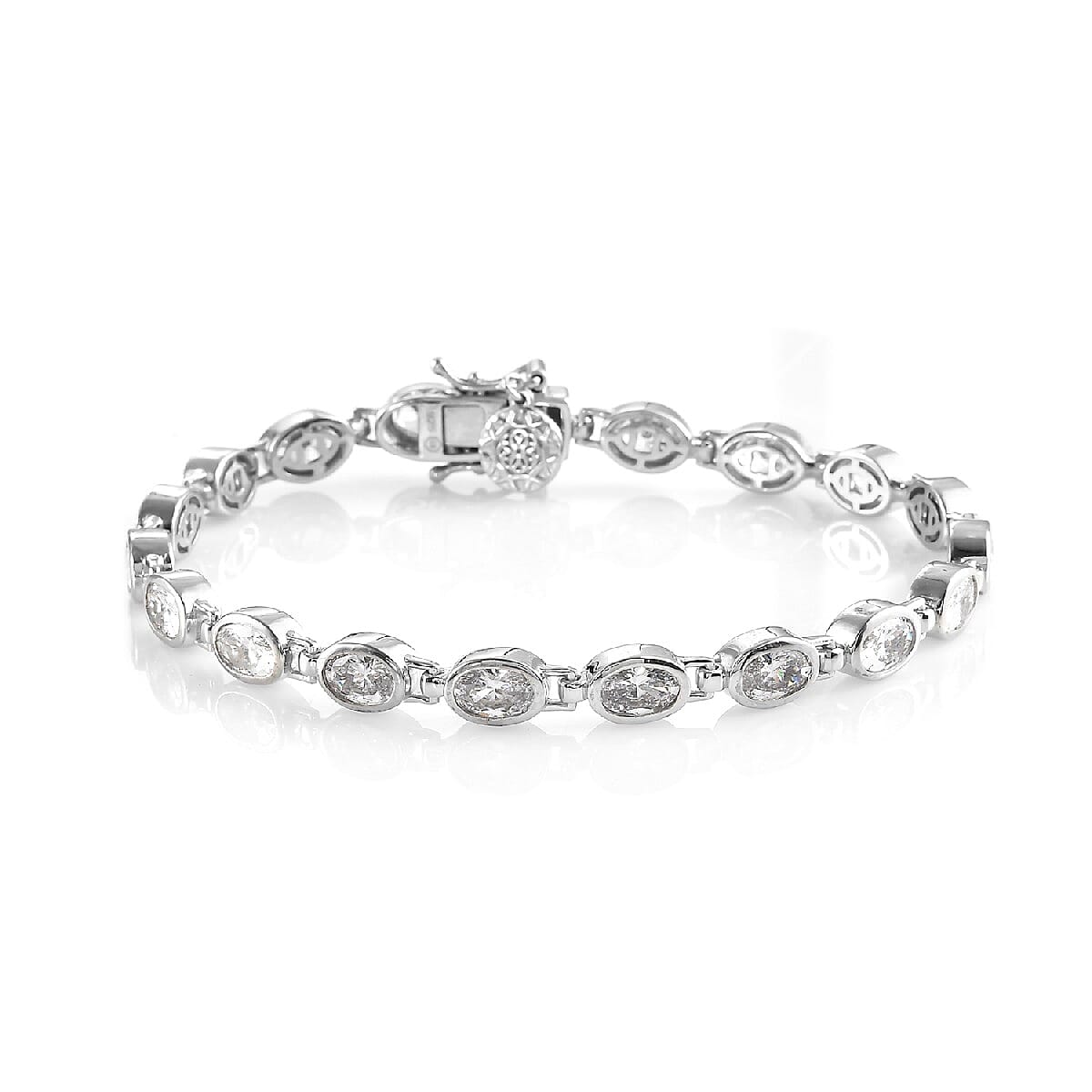 LUSTRO STELLA Made with Finest CZ Bracelet in Platinum Over Sterling Silver (8.00 In) (13.66 g) 13.15 ctw