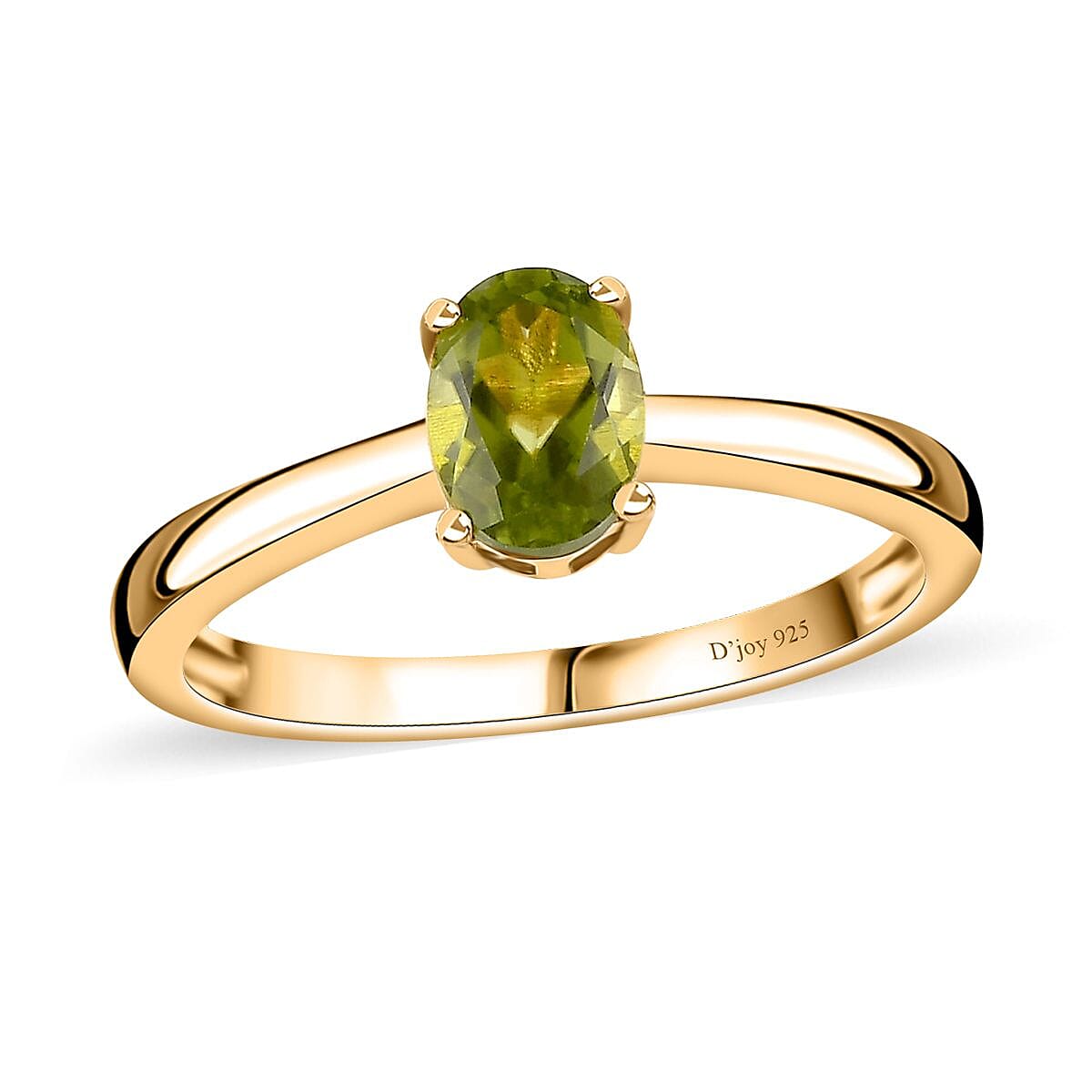 0.90 ctw Natural Arizona Peridot Solitaire Ring in Vermeil Yellow Gold Over Sterling Silver (Size 8.0)