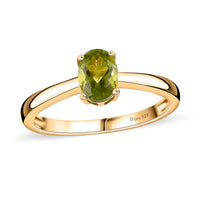 0.90 ctw Natural Arizona Peridot Solitaire Ring in Vermeil Yellow Gold Over Sterling Silver (Size 8.0)