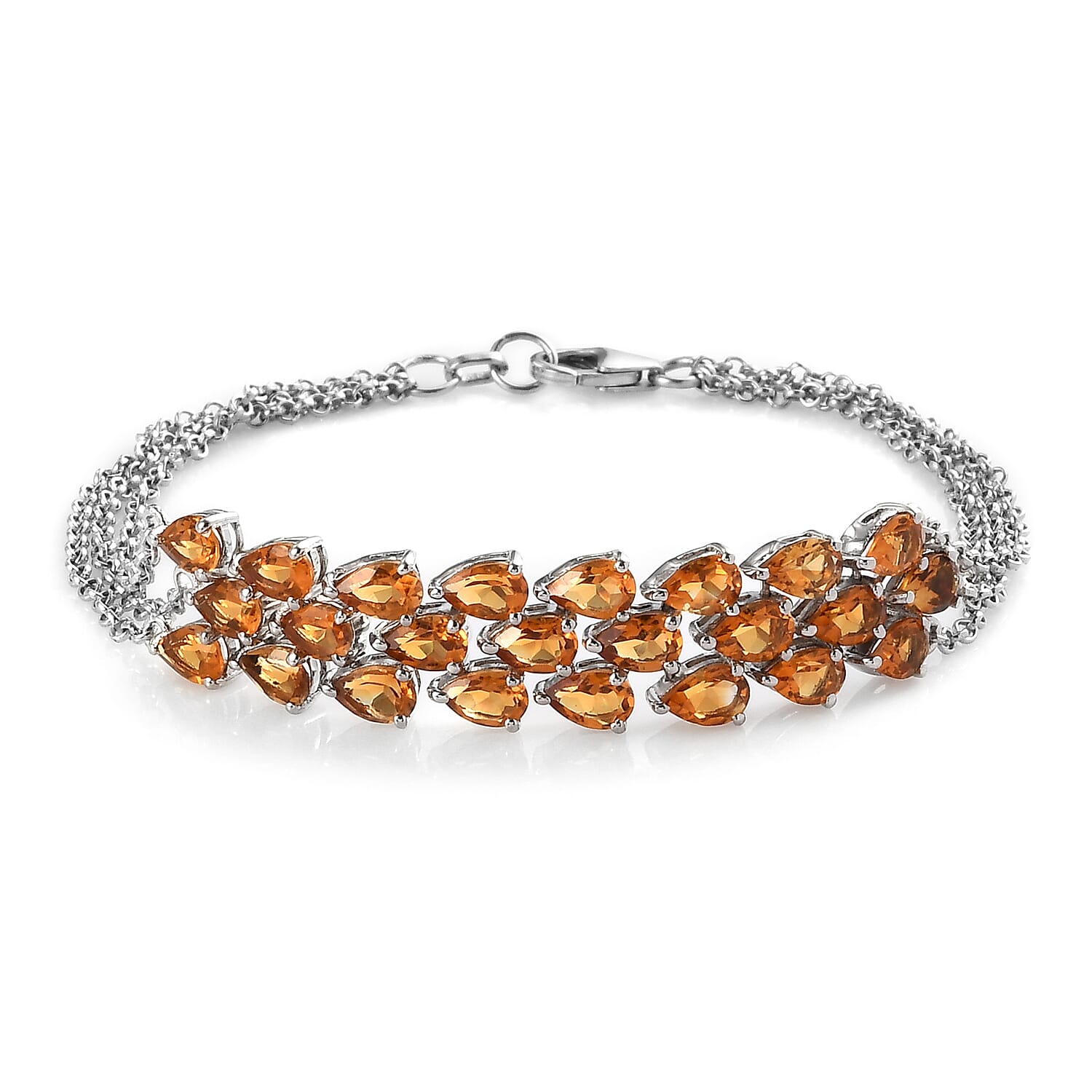 Serra Gauche Citrine Three Row Bracelet in Platinum Over Sterling Silver (7.25 In) 8.80 ctw