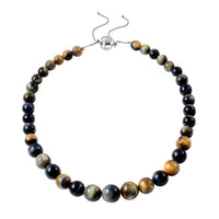 504.50 ctw Bi-Color Tiger Eye 9-17mm Beads Necklace 18 Inch in Rhodium Over Sterling Silver