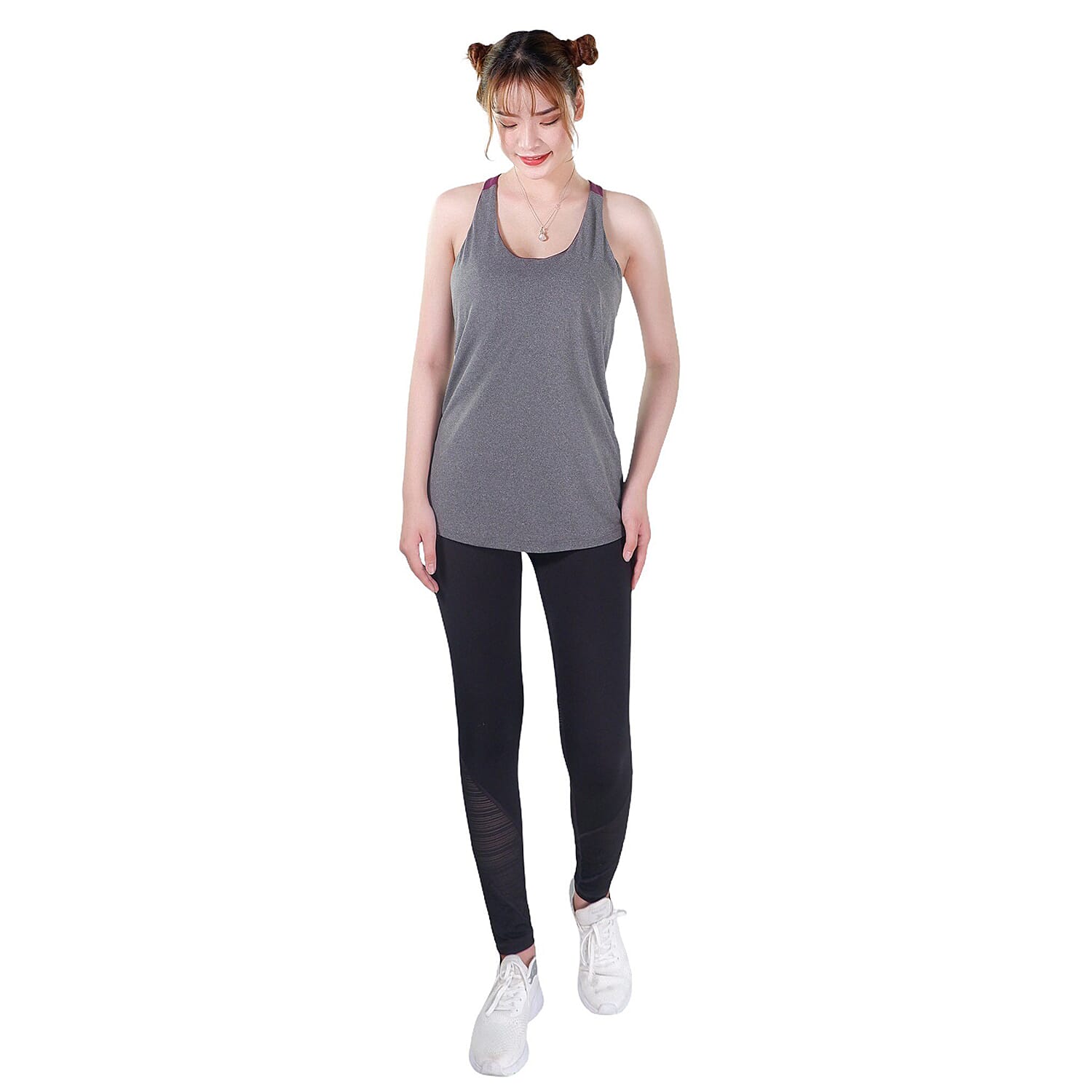 JOVIE Charcoal & Purple Women's Support Tank Top with Built-in Bra- S