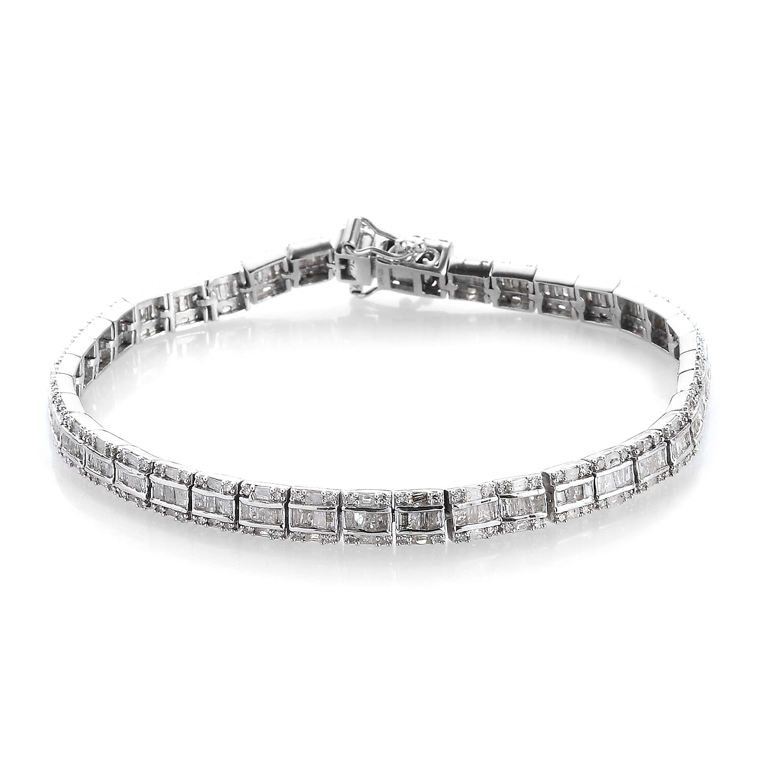 4.00 ctw Diamond Three Row Bracelet in Platinum Over Sterling Silver (7.25 In) 14.70 Grams
