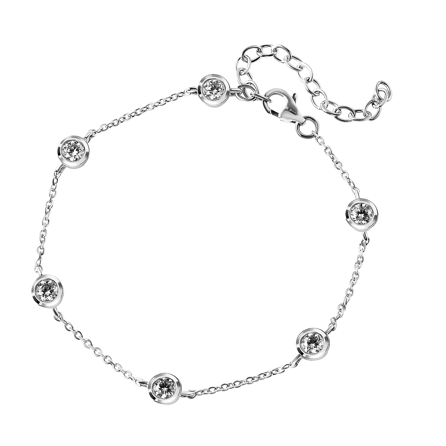 Moissanite Station Bracelet in Rhodium Over Sterling Silver (6.50-8.50In) 1.50 ctw
