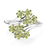 24.00 ctw AMERICAN Natural Arizona Peridot Floral Bypass Bangle Bracelet in Platinum Over Sterling Silver (7.25 in) 33 Grams