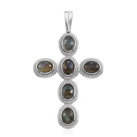 Malagasy Labradorite Cross Pendant in Stainless Steel 9.50 ctw