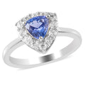 1.00 ctw Tanzanite and Natural White Zircon Halo Ring in Platinum Over Sterling Silver - Sticky add to cart bar