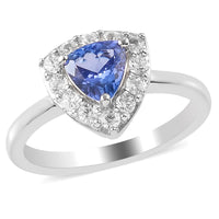 1.00 ctw Tanzanite and Natural White Zircon Halo Ring in Platinum Over Sterling Silver