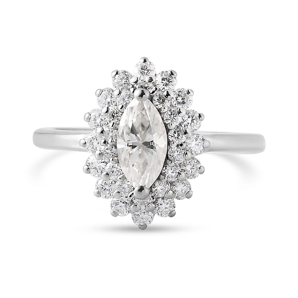 Moissanite Cocktail Ring in Platinum Over Sterling Silver 1.15 ctw