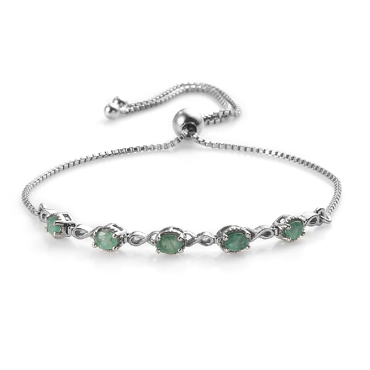 0.90 ctw Kagem Zambian Emerald Bolo Bracelet in Platinum Over Sterling Silver (10.50 In)