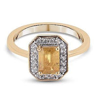 AA Yellow Sapphire and White Zircon 1.52 ctw Ring in 14K Yellow Gold Over Sterling Silver (Size 6.5)