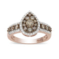 Natural Champagne and White Diamond Ring in Rhodium and Vermeil Rose Gold Over Sterling Silver (Size 7.0) 1.00 ctw - Sticky add to cart bar