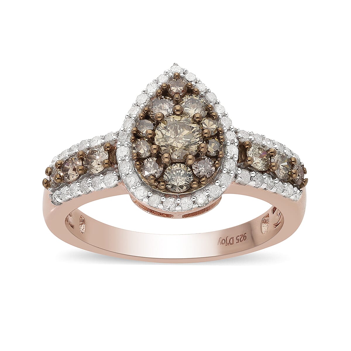 Natural Champagne and White Diamond Ring in Rhodium and Vermeil Rose Gold Over Sterling Silver (Size 7.0) 1.00 ctw (1)