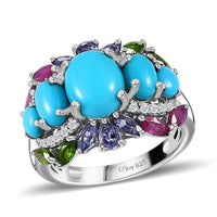 Sleeping Beauty Turquoise Ring, Multi Gemstone Ring, Platinum Over Sterling Silver Ring, Colorful Ring, Ring For Her 4.60 ctw