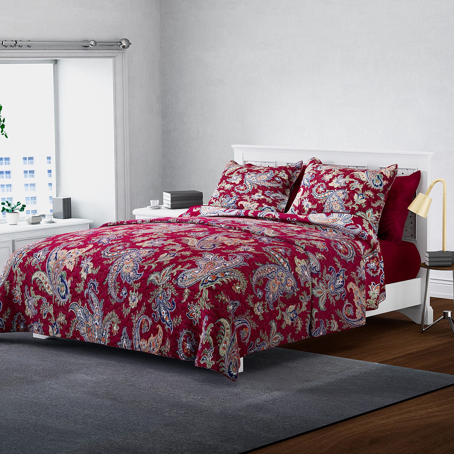 HOMESMART Burgundy Paisley Print 7pc Quilt and Sheet Set - Queen (100% Microfiber)