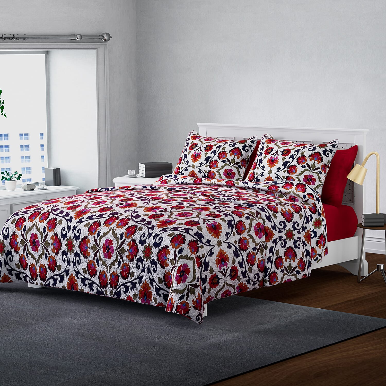 HOMESMART Yellow Floral Print 7pc Quilt and Sheet Set - Queen (100% Microfiber)