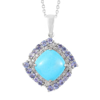 6.65 ctw Natural Arizona Sleeping Beauty Turquoise and Tanzanite Pendant Necklace 20 Inch in Platinum Over Sterling Silver