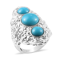 Sleeping Beauty Turquoise 3 Stone Ring in Platinum Over Sterling Silver (Size 8.0) 5.40 ctw