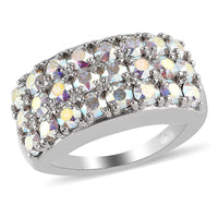 Aurora Borealis Crystal Cluster Ring in Platinum Over Copper (Size 10.0)