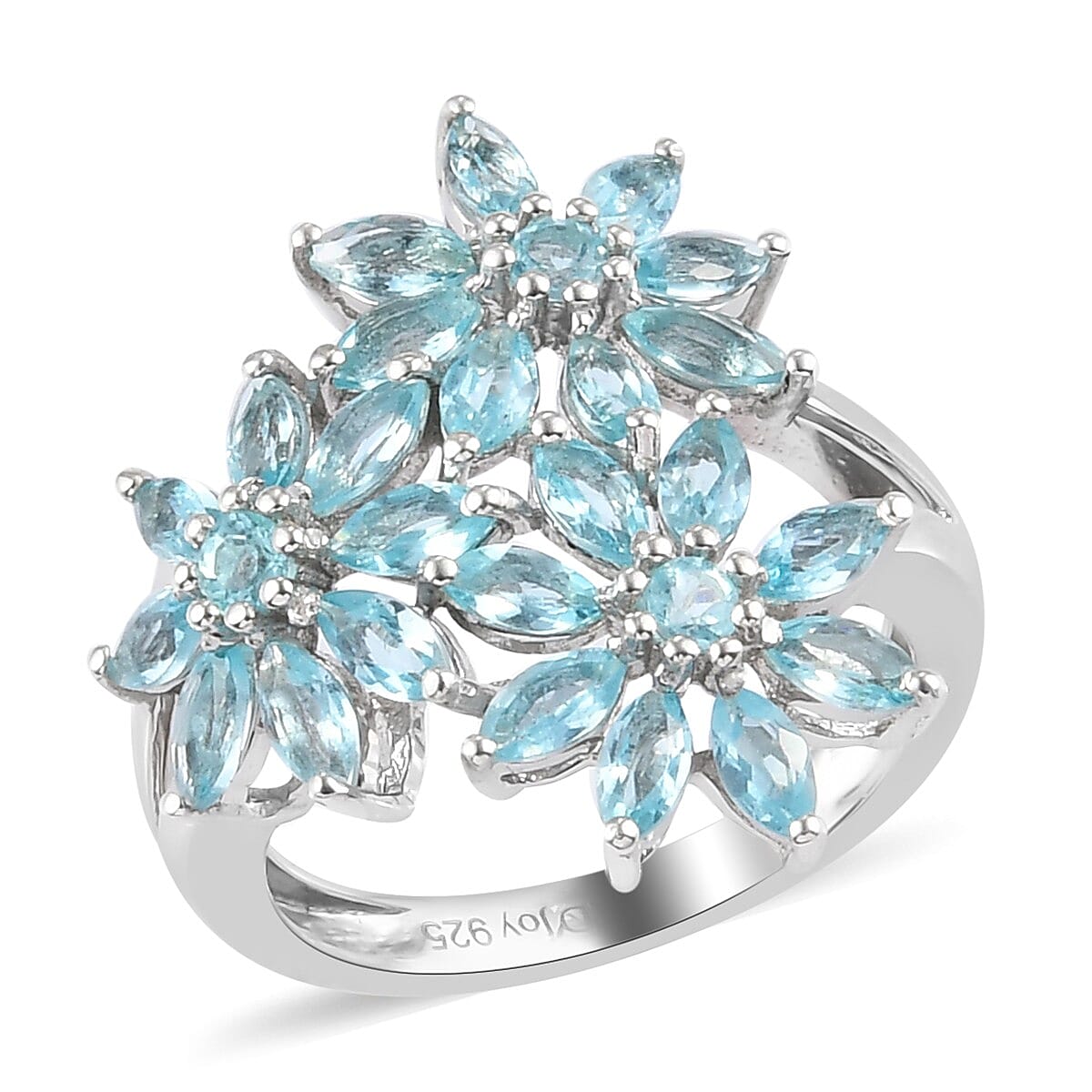Betroka Blue Apatite Floral Ring in Platinum Over Sterling Silver (Size 10.0) 2.15 ctw