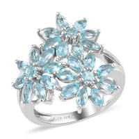 Betroka Blue Apatite Floral Ring in Platinum Over Sterling Silver (Size 10.0) 2.15 ctw