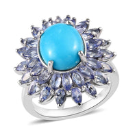 AMERICAN Natural Sleeping Beauty Turquoise, Malgache Neon Apatite Floral Spray Ring in Platinum Over Sterling Silver (Size 10.0) 5.50 ctw