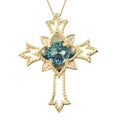 Galatea DavinChi Cut Collection Blue Topaz and Multi Gemstone Cross Pendant Necklace 18 Inches in Vermeil Yellow Gold Over Sterling Silver 2.35 ctw - Sticky add to cart bar