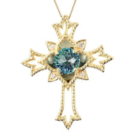 Galatea DavinChi Cut Collection Blue Topaz and Multi Gemstone Cross Pendant Necklace 18 Inches in Vermeil Yellow Gold Over Sterling Silver 2.35 ctw