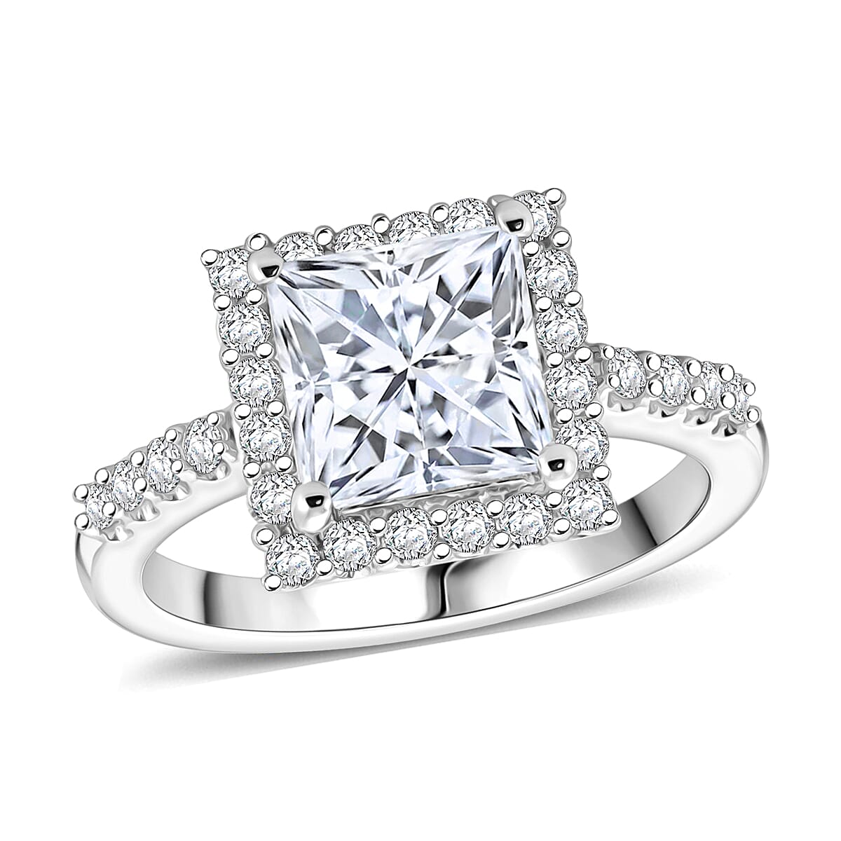 Lustro Stella Finest CZ 9.70 ctw Ring in Platinum Over Sterling Silver
