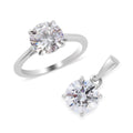 LUSTRO STELLA Made with Finest CZ Solitaire Ring (Size 10) and Pendant in Platinum Over Sterling Silver 6.85 ctw - Sticky add to cart bar