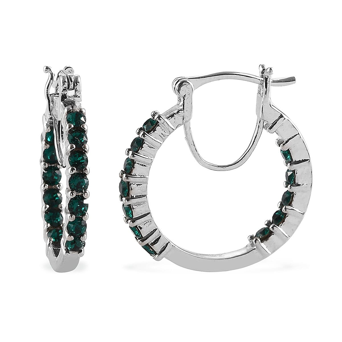 Emerald Crystal Inside Out Hoop Earrings in Platinum Over Bronze (1)