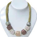 Wooden Beaded Necklace 20 Inches in Silvertone - Sticky add to cart bar