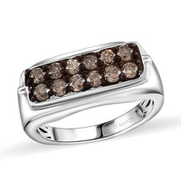 Natural Champagne Diamond Men's Ring in Rhodium and Platinum Over Sterling Silver (Size 10.0) 1.00 ctw