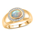 Ethiopian Welo Opal and White Zircon 1.00 ctw Ring in 14K YG Over Sterling Silver - Sticky add to cart bar