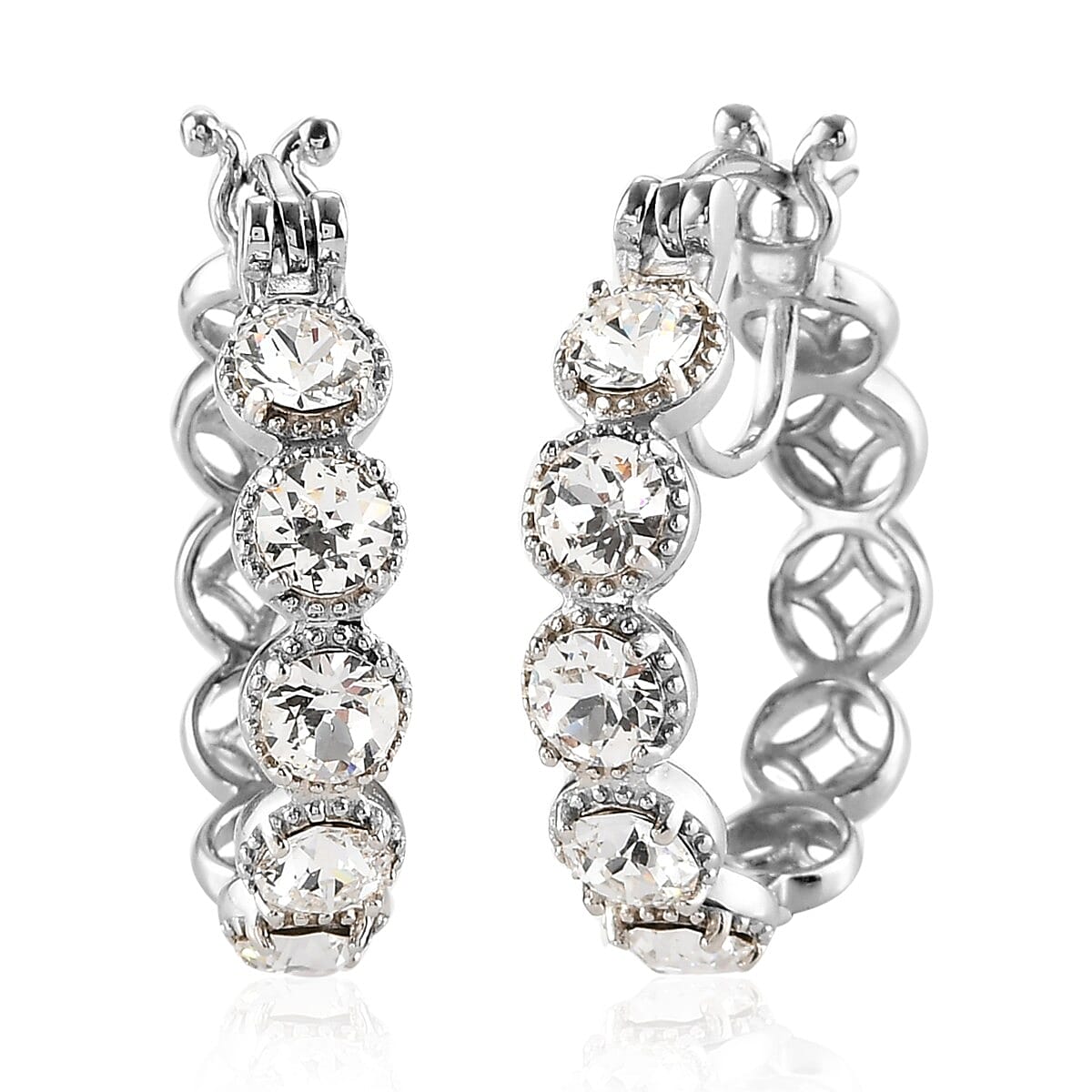 KARIS White Crystal Hoop Earrings in Platinum Bond