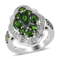 Chrome Diopside and White Zircon 2.54 ctw Ring in Platinum Over Sterling Silver (Size 5.5)
