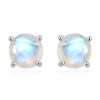 Rainbow Moonstone Solitaire Stud Earrings in Platinum Over Sterling Silver 2.20 ctw