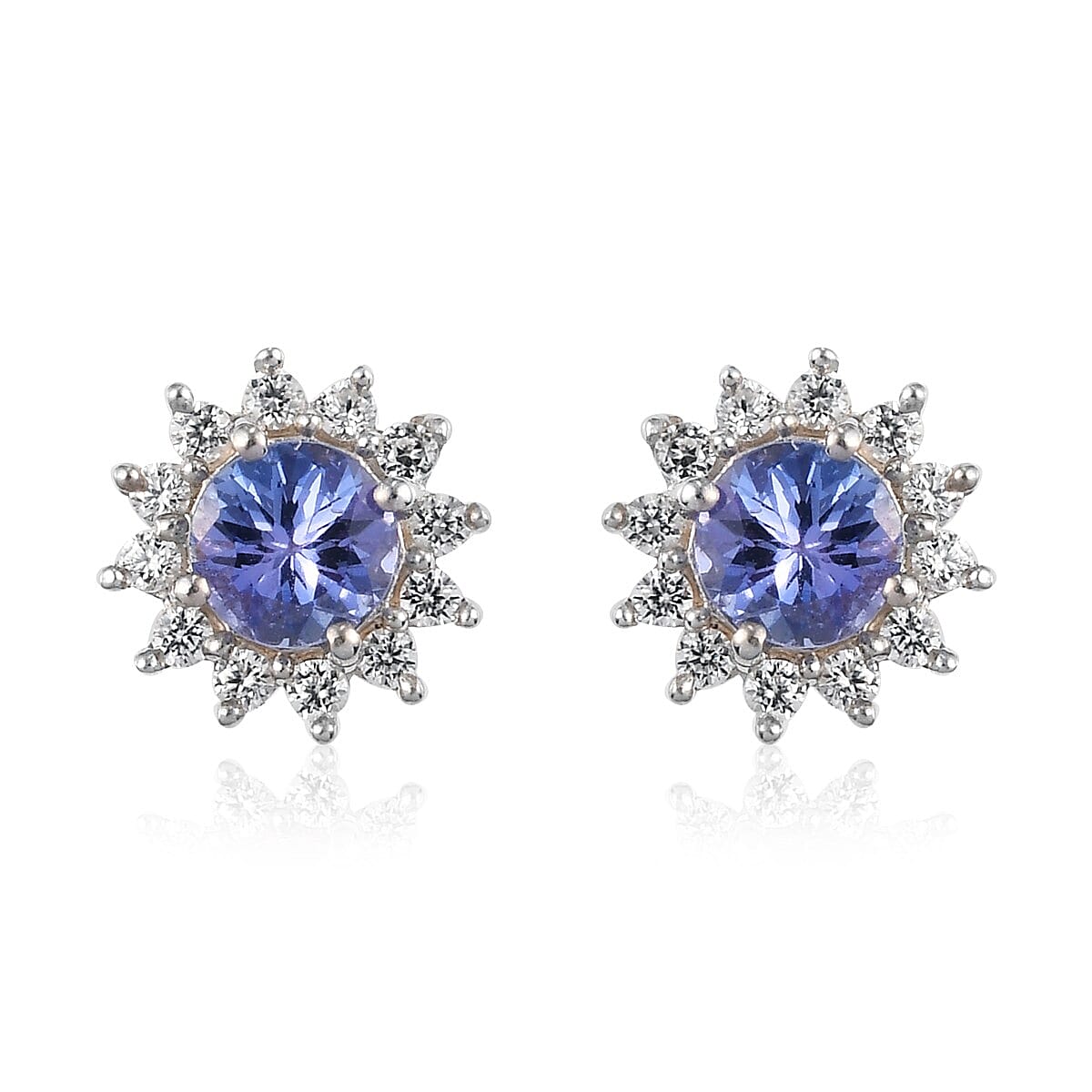 1.10 ctw Tanzanite and Zircon Halo Stud Earrings in Vermeil Yellow Gold Over Sterling Silver