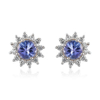 1.10 ctw Tanzanite and Zircon Halo Stud Earrings in Vermeil Yellow Gold Over Sterling Silver