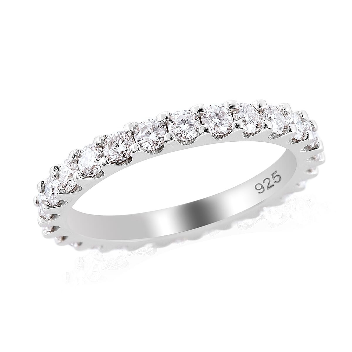 Moissanite Eternity Band Ring in Rhodium Over Sterling Silver (Size 5.0) 1.40 ctw