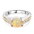 Ethiopian Welo Opal and White Zircon 0.90 ctw Ring in Two-Tone Plated Sterling Silver - Sticky add to cart bar