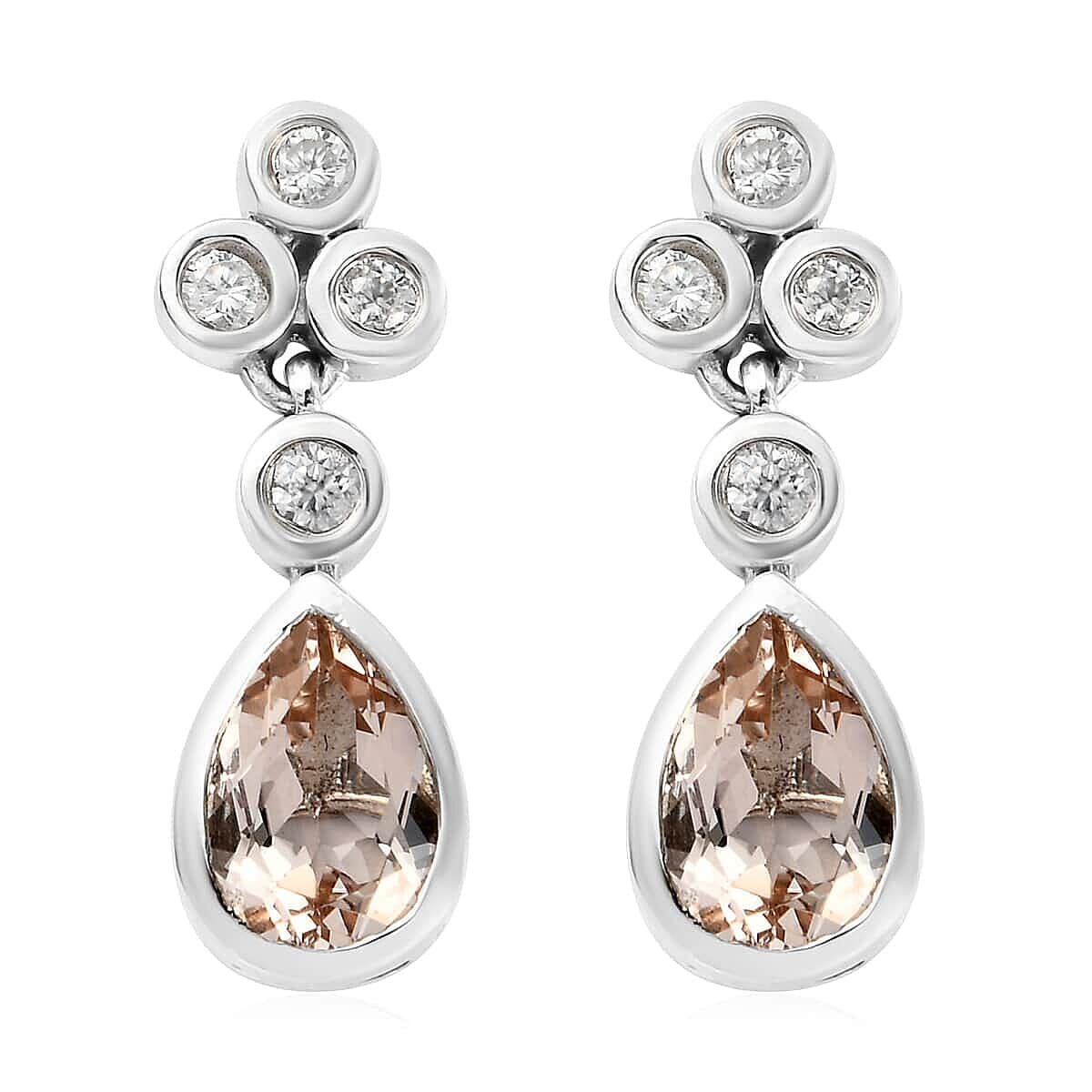 Marropino Morganite and Zircon Dangle Earrings in Platinum Over Sterling Silver 3.00 ctw