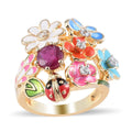 GP Italian Garden Collection Niassa Ruby (FF) and White Zircon Floral Ring in Vermeil Yellow Gold Over Sterling Silver (Size 10.0) 1.75 ctw - Sticky add to cart bar