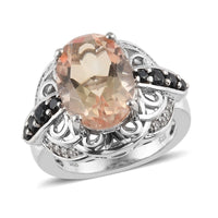 9.80 ctw Morganite Quartz and Multi Gemstone Ring in Platinum Over Sterling Silver (Size 7.0) 8.10 Grams